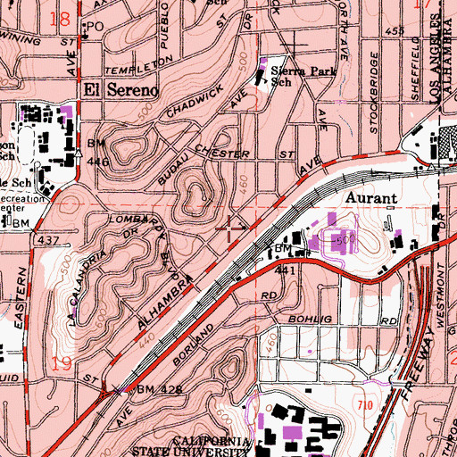 Topographic Map of El Sereno Church of the Nazarene, CA