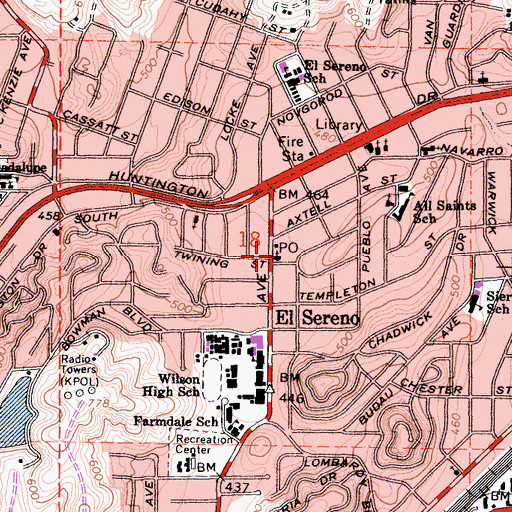 Topographic Map of El Sereno Lutheran Church, CA