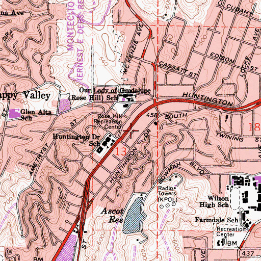 Topographic Map of El Sereno Manor Convalescent Hospital, CA