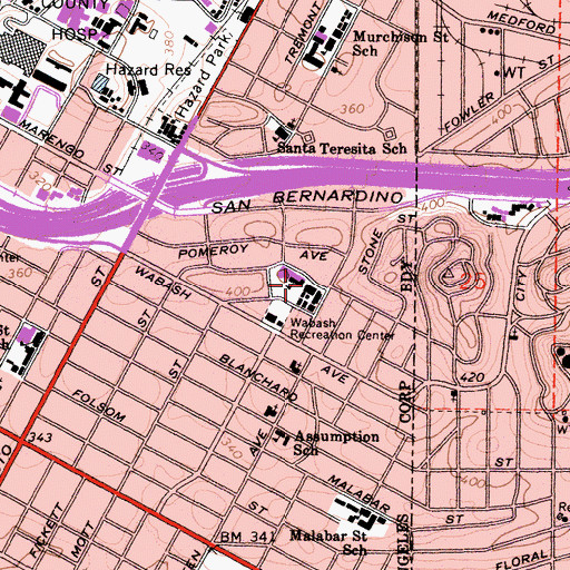 Topographic Map of Evergreen Elementary School, CA