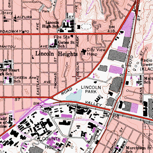 Topographic Map of Lincoln Convalescent Hospital, CA