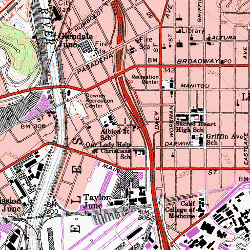 Topographic Map of Lincoln Heights Baptist Mission, CA