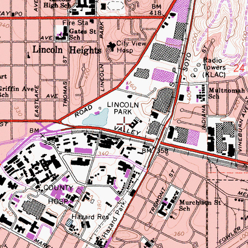 Topographic Map of Lincoln Park Recreation Center, CA