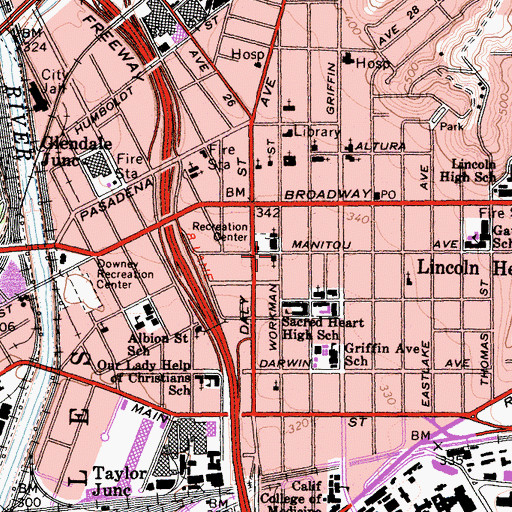 Topographic Map of Los Angeles Indian Church of the Nazarene, CA