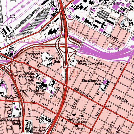 Topographic Map of Metropolitan Convalescent Hospital, CA
