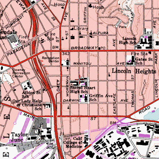 Topographic Map of Sacred Heart Auditorium, CA