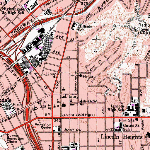 Topographic Map of Salvation Army Booth Memorial Home and Hospital, CA