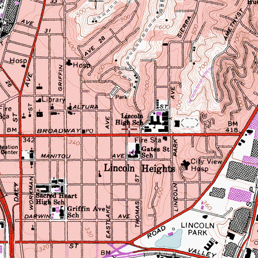 Topographic Map of School of the Little Flower, CA