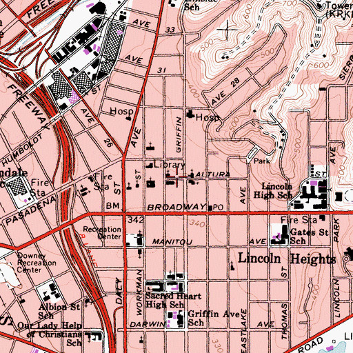 Topographic Map of True Light Presbyterian Church, CA