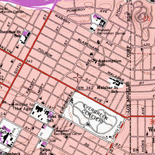 Topographic Map of Union Church of Los Angeles, CA