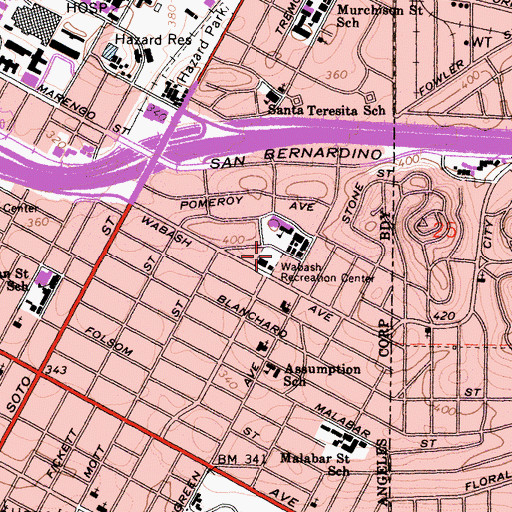 Topographic Map of Wabash Playground, CA
