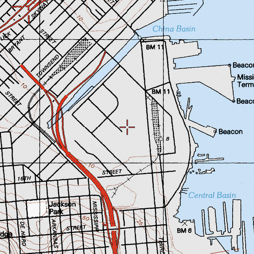 Topographic Map of Pacific Bell Park, CA