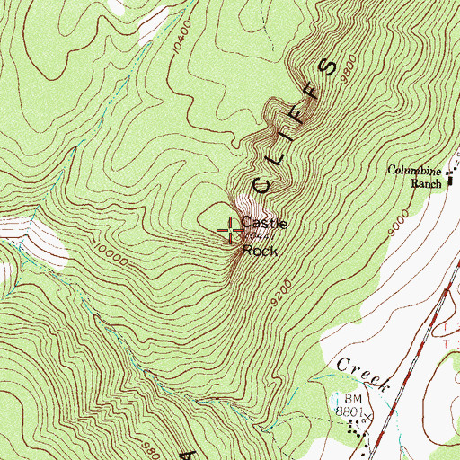 Topographic Map of Castle Rock, CO