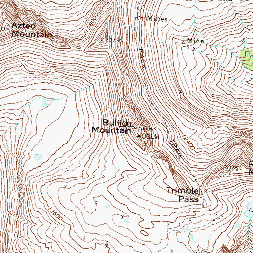 Topographic Map of Bullion Mountain, CO