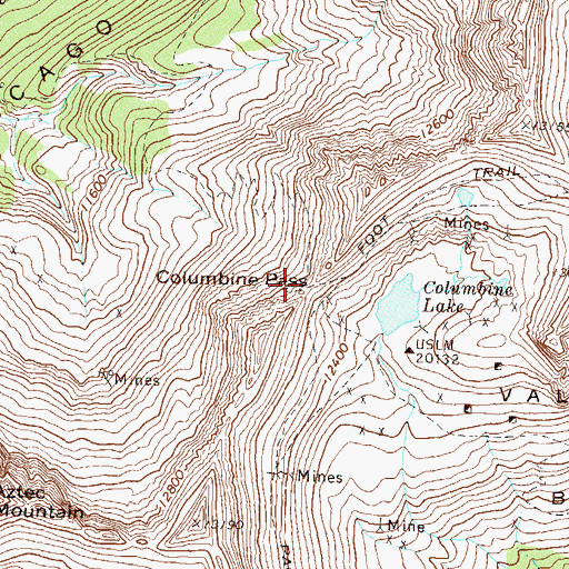 Topographic Map of Columbine Pass, CO