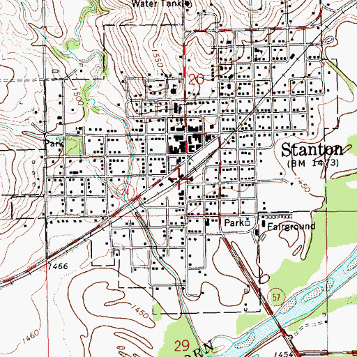 Topographic Map of Stanton (historical), NE