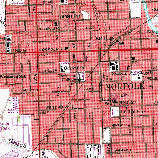 Topographic Map of Norfolk Christian College Library, NE