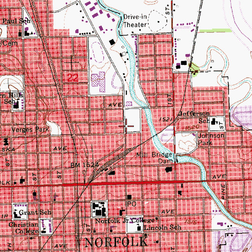 Topographic Map of Norfolk Public Library, NE