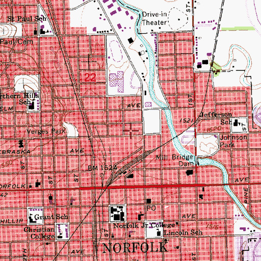 Topographic Map of Norfolk Post Office, NE