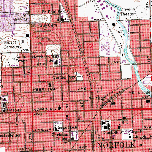 Topographic Map of Verges Park Historical Marker, NE