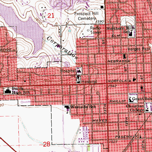 Topographic Map of Faith Regional Health Services - East Campus, NE