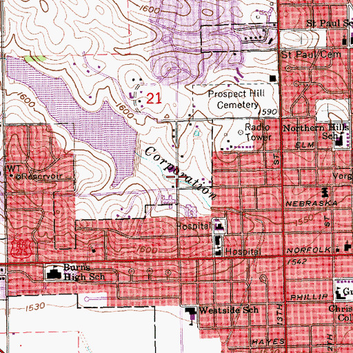 Topographic Map of Saint Josephs Nursing Home, NE