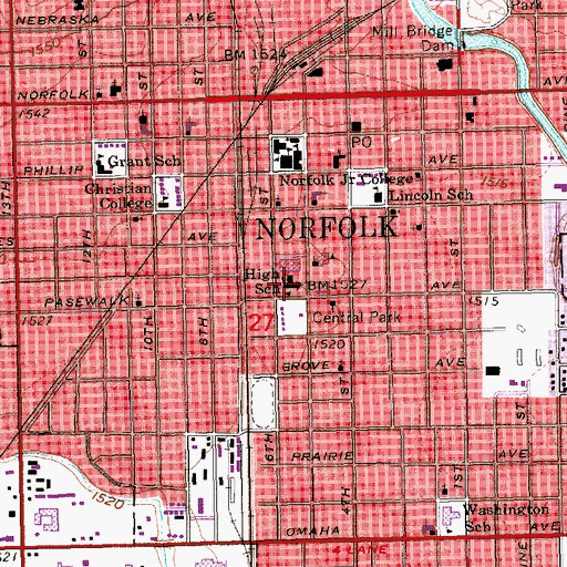 Topographic Map of Norfolk Junior High School, NE