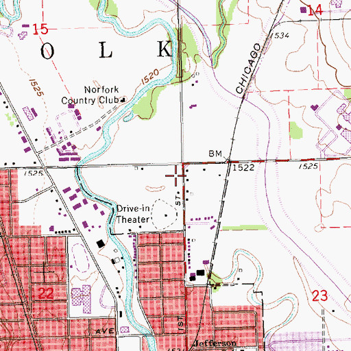 Topographic Map of Norfolk Middle School, NE