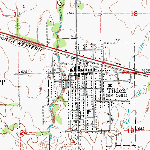 Topographic Map of Tilden Public Library, NE
