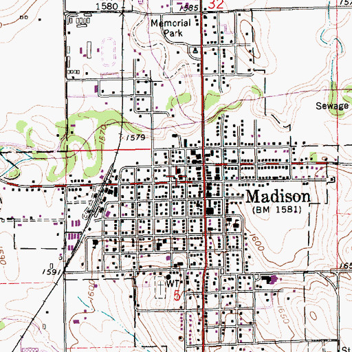 Topographic Map of Madison Public Library, NE