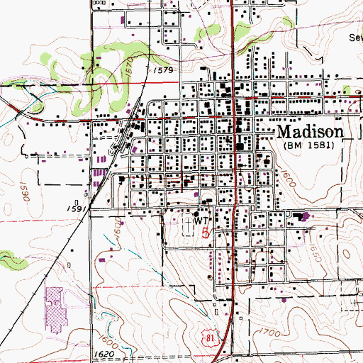 Topographic Map of Madison Junior - Senior High School, NE