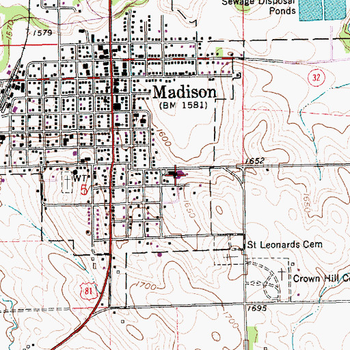 Topographic Map of Madison Elementary School, NE