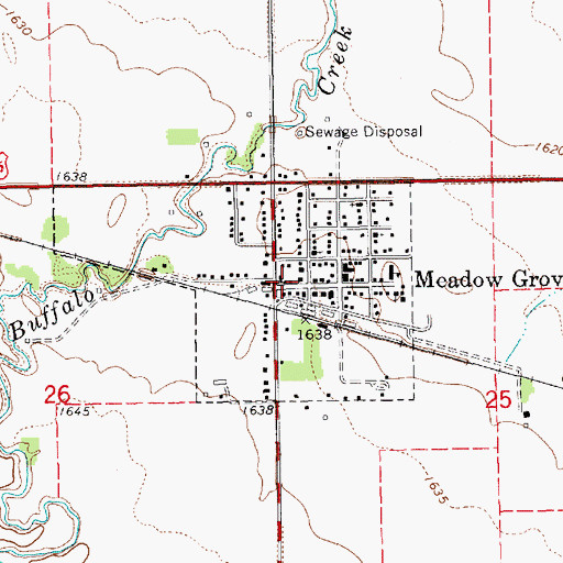Topographic Map of Meadow Grove Volunteer Fire Department, NE
