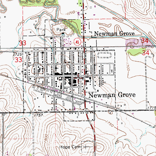Topographic Map of Newman Grove Public Library, NE