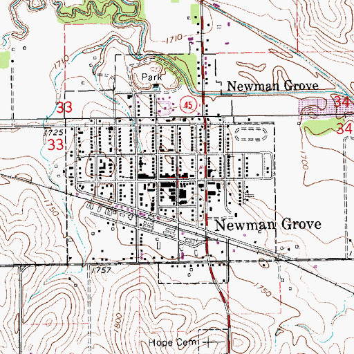 Topographic Map of Newman Grove Post Office, NE