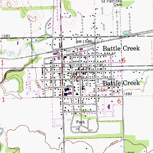 Topographic Map of Battle Creek Post Office, NE