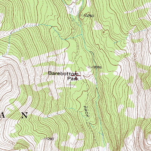 Topographic Map of Barebottom Park, CO