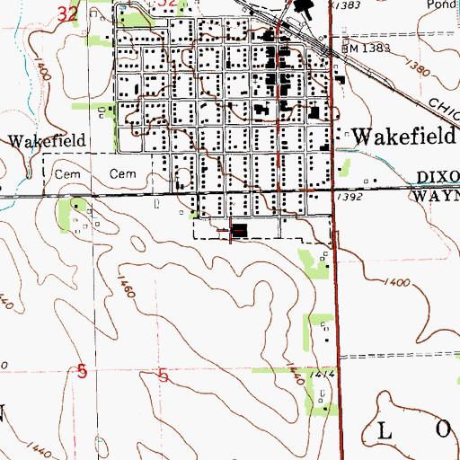 Topographic Map of Wakefield Public Schools, NE