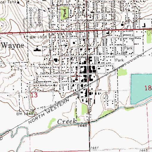 Topographic Map of Wayne Post Office, NE