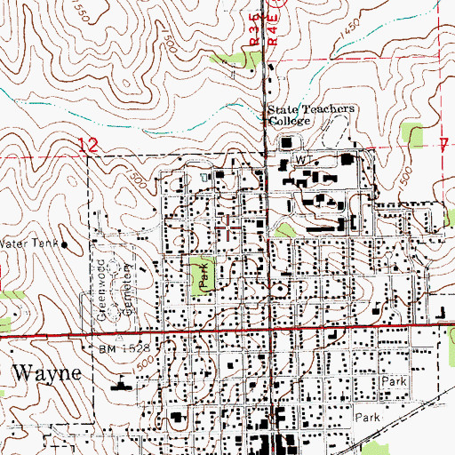 Topographic Map of Wayne County Courthouse, NE