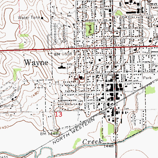 Topographic Map of Wayne Middle School, NE