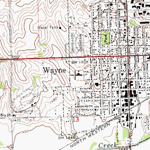 Topographic Map of Wayne West Elementary School, NE