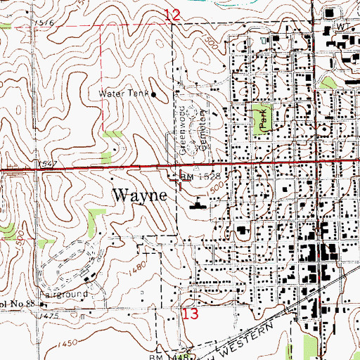 Topographic Map of Wayne High School, NE