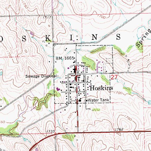 Topographic Map of Hoskins Trinity Lutheran Church, NE