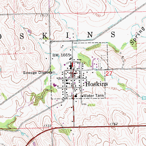 Topographic Map of Hoskins Volunteer Fire District, NE