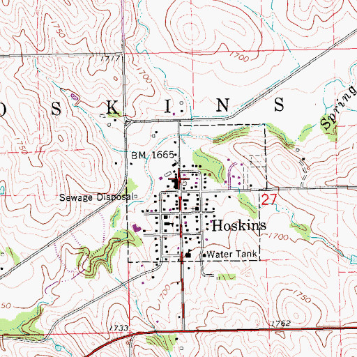 Topographic Map of Hoskins Post Office, NE