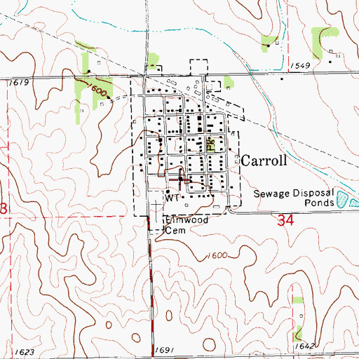 Topographic Map of Carroll Elementary School, NE