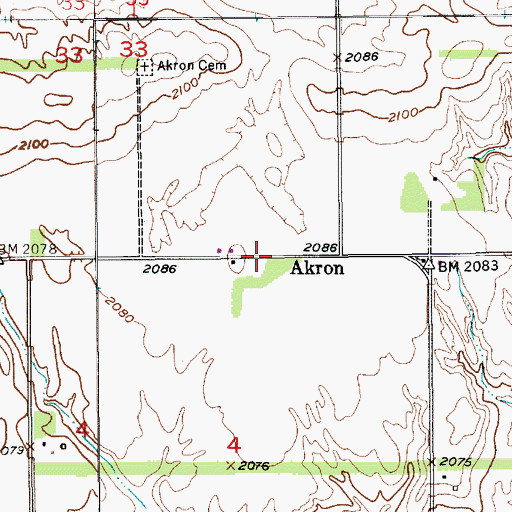 Topographic Map of Akron (historical), NE