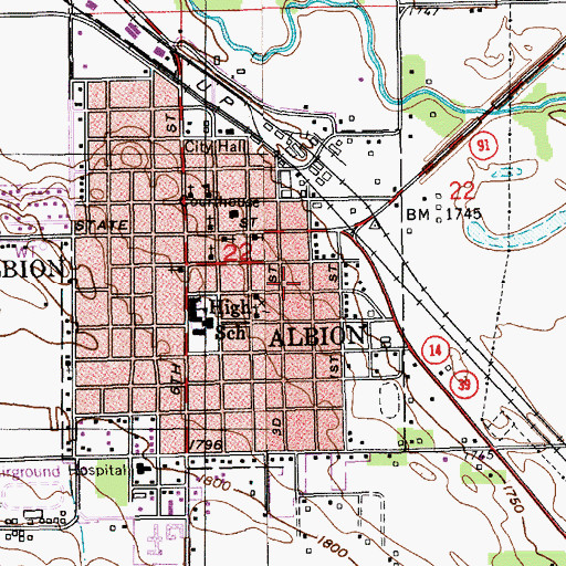 Topographic Map of Albion Public Library, NE