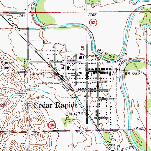 Topographic Map of Cedar Rapids Public Library, NE
